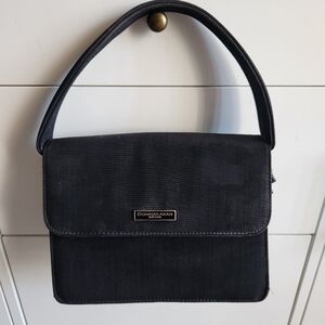Vintage 90s Donna Karan New York Black Structured Hand Purse With Silver Details